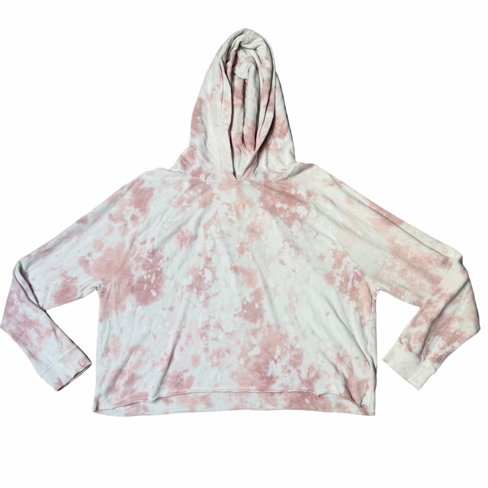 Lucky Brand Pink and White Tie-Dye Cropped Hoodie